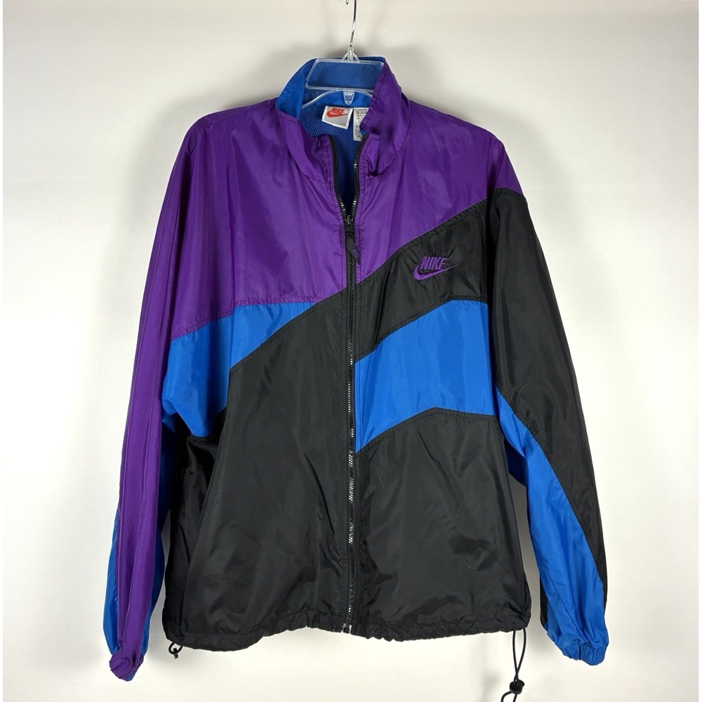 Vintage 90s Nike Windbreaker Jacket Men Sz L Blue Purple Black Colorblock Grape